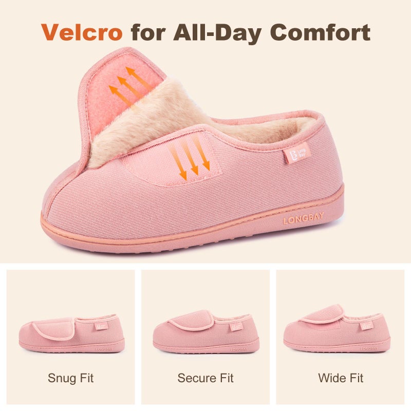 LongBay Womens Adjustable Slippers Memory Foam Cozy Wide Diabetic House Shoes Edema Orthopedic Neuropathy Indoor Outdoor (10 B(M), Pink) - Image 3